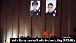 A memorial in Dnipro commemorating the two slain police officers