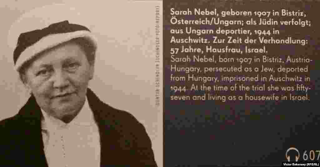 Sarah Nebel din Bistrița, fostă deportată la Auschwitz, martoră a acuzării.