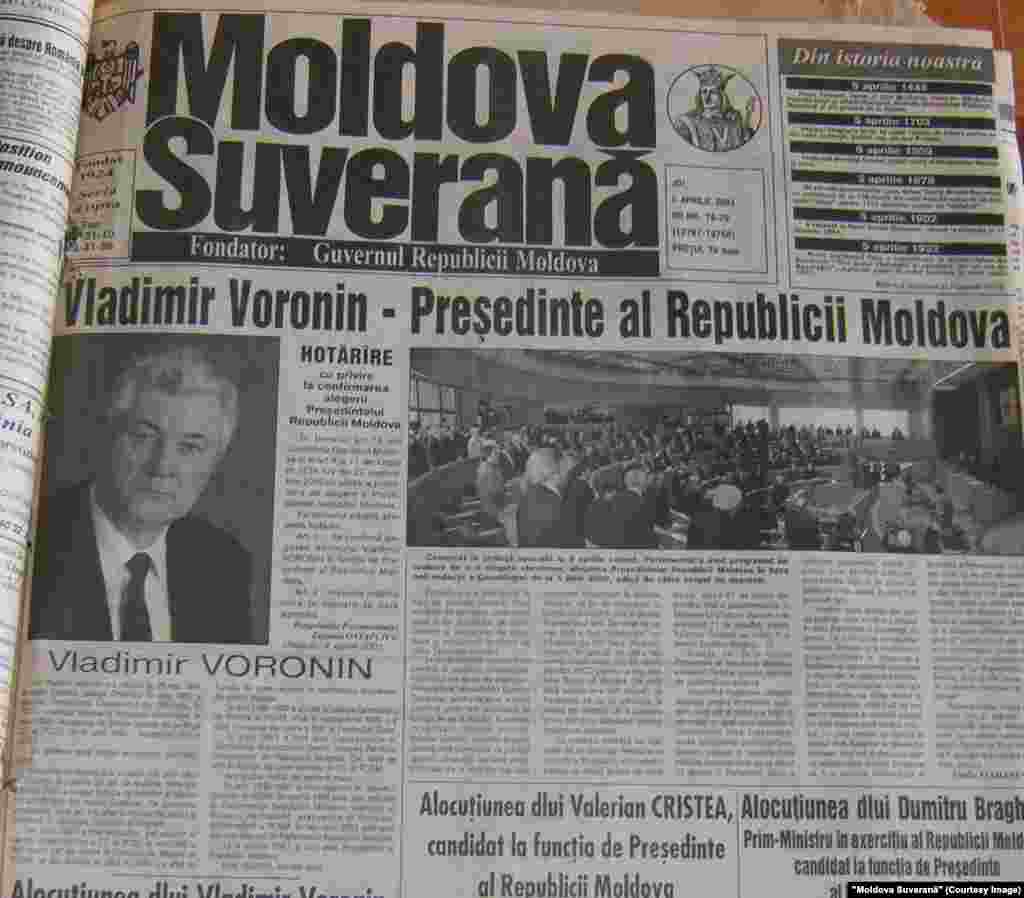 &quot;Moldova Suverană&quot;, 5 aprilie 2001, Vladimir Voronin ales preşedinte