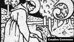 Св. Франциск Ассизский усмиряет волка. С гравюры Карла Вайдемайера (1911) 