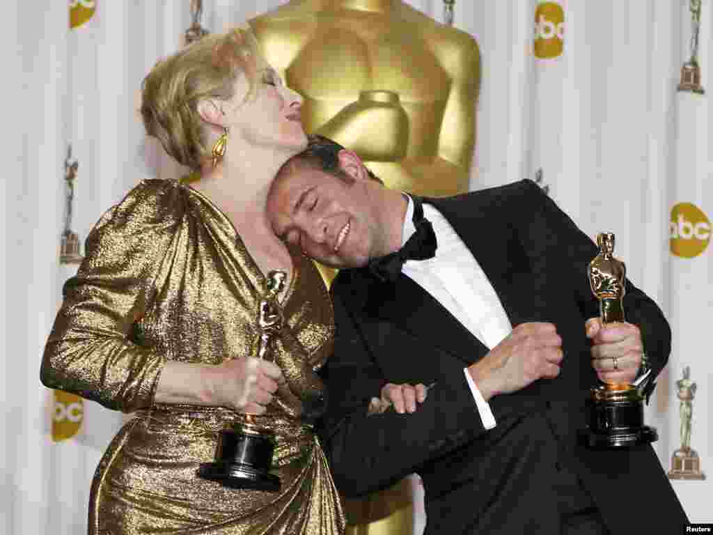 Meryl Streep, dobila je Oskara za najbolju žensku ulogu,a Jean Dujardin za najbolju mušku ulogu, 26.02.2012. Foto: Reuters / Mike Blake 