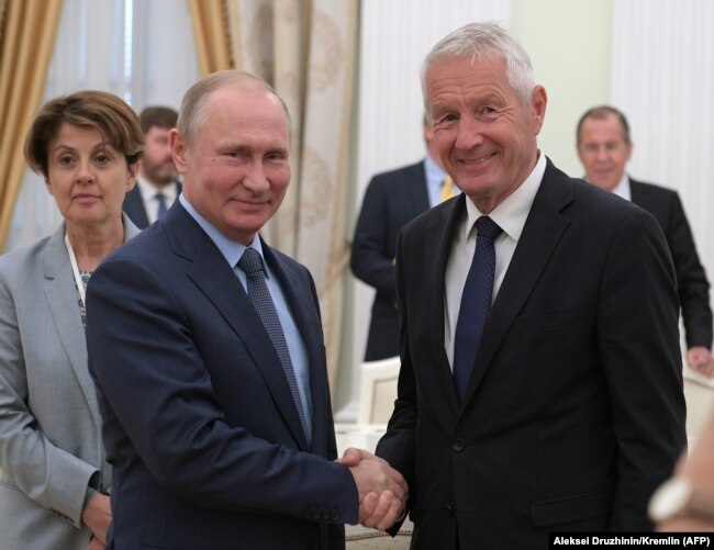 Президент России Владимир Путин принимает в Кремле генерального секретаря Совета Европы Турбьёрна Ягланда, июнь 2018 года