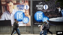 Electoral posters featuring Hashim Thaci, Kosovo's caretaker prime minister, in Pristina.