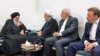 Iraqi influential cleric Grand Ayatollah Ali Sistani meeting with Iran's President Hassan Rohani and his foreign minister Mohammad Javad Zarif on March 13, 2019.