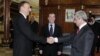 Russia -- President Dmitry Medvedev (C) at a meeting with his Armenian and Azerbaijani counterparts Serzh Sarkisian (R) and Ilham Aliyev in Sochi, 23Jan2012