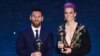 Best FIFA Men's Player of 2019, Argentina and Barcelona forward Lionel Messi (L) and Best FIFA Women's Player of 2019, US and Reign FC midfielder Megan Rapinoe pose at the end of The Best FIFA Football Awards ceremony, on September 23, 2019 in Milan.