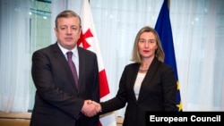 Shefja e politikës së jashtme të BE-së, Federica Mogherini, dhe kryeministri i Gjeorgjisë, Giorgi Kvirikashvili. Bruksel, 5 shkurt, 2018.