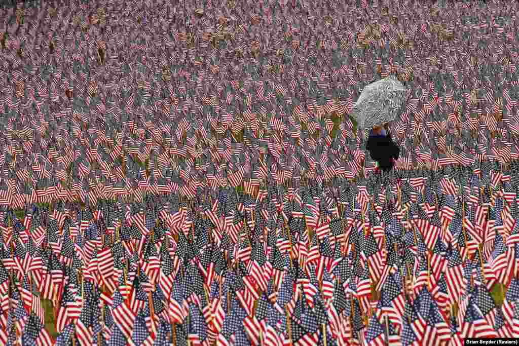 American flags are displayed on Boston Common in Massachusetts during Memorial Day on May 23.