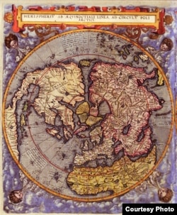 Мапа сьвету з пэрспэктывы полюсаў. Gerard de Jode, 1593