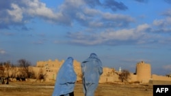 انځور له ارشیف څخه ـ دوه افغان میرمنې چې چادريانې یې اغوستې دي، د هرات ښار په یوه څنډه کې روانې دي.
