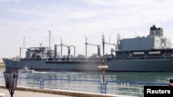 One of the Iranian naval ships in the Suez Canal near Ismailia
