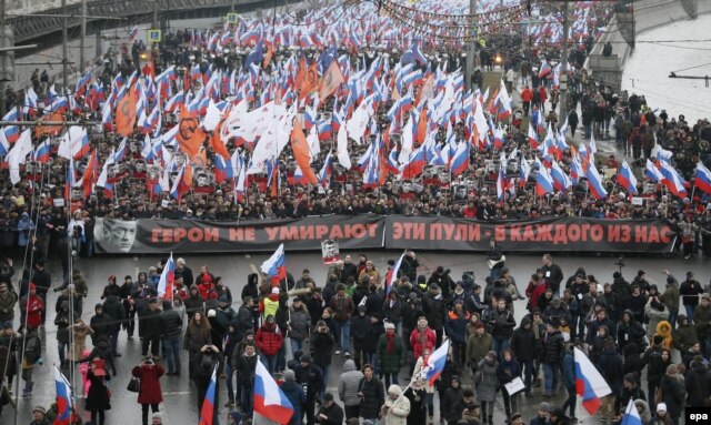 Жалобна хода пам’яті вбитого опозиційного політика Бориса Нємцова. Москва, 1 березня 2015 року