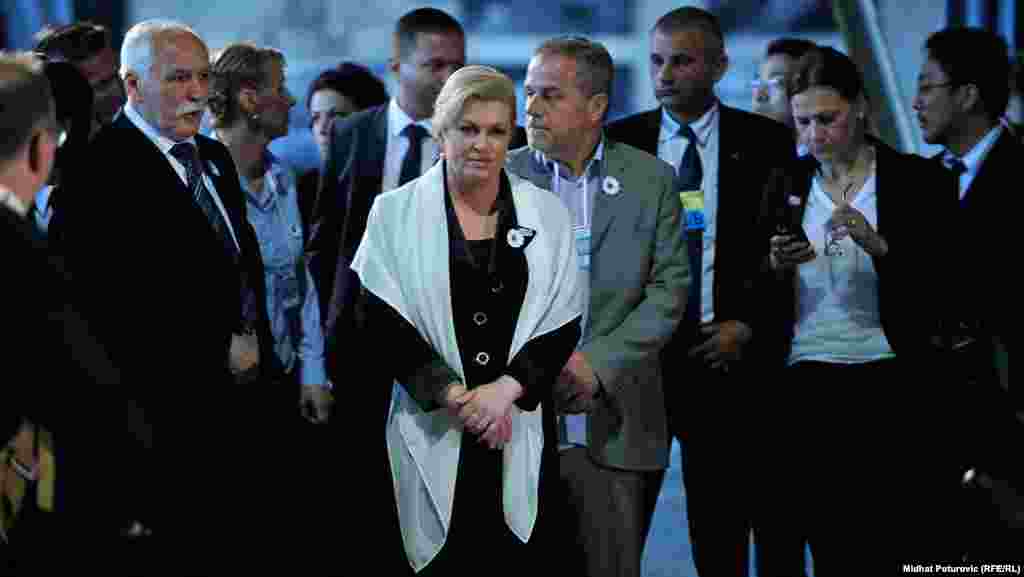 Bosnia-Herzegovina, Croatian president Kolinda Grabar Kitarovic in Srebrenica, Potocari 11July2015