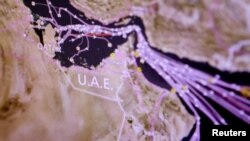 An Eikon ship-tracking screen shows tanker traffic around Qatar over seven days in this June 6, 2017 illustration photo. 