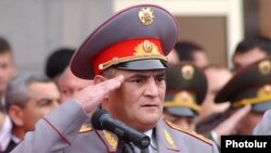 Armenia -- National police chief Hayk Harutiunian at an official ceremony in Yerevan, April 16, 2003. 