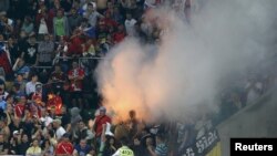 Fans celebrate after Russia beat Czech Republic 4-1 during their Group A Euro 2012 match in Wroclaw on June 8.