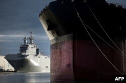 The warship Vladivostok ordered by Russia is seen in Saint-Nazaire, France, on December 20.