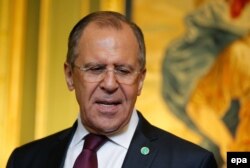 Russian Foreign Minister Sergei Lavrov in Brussels on May 19