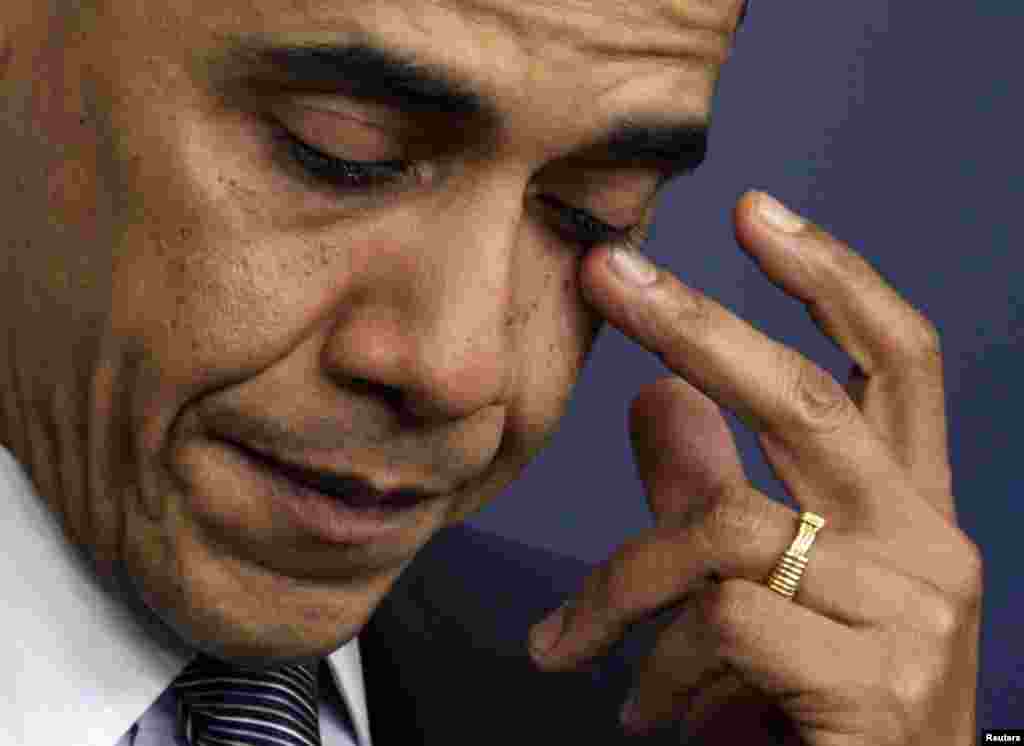 Obama expressed his &quot;overwhelming grief&quot; for the victims of the mass shooting at Sandy Hook Elementary School in Newtown, Connecticut, on December 14, 2012. A gunman opened fire on schoolchildren and staff, killing 18 children and eight adults.&nbsp;