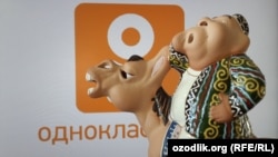 Uzbekistan - logo of odnoklassniki and an uzbek old man with donkey 