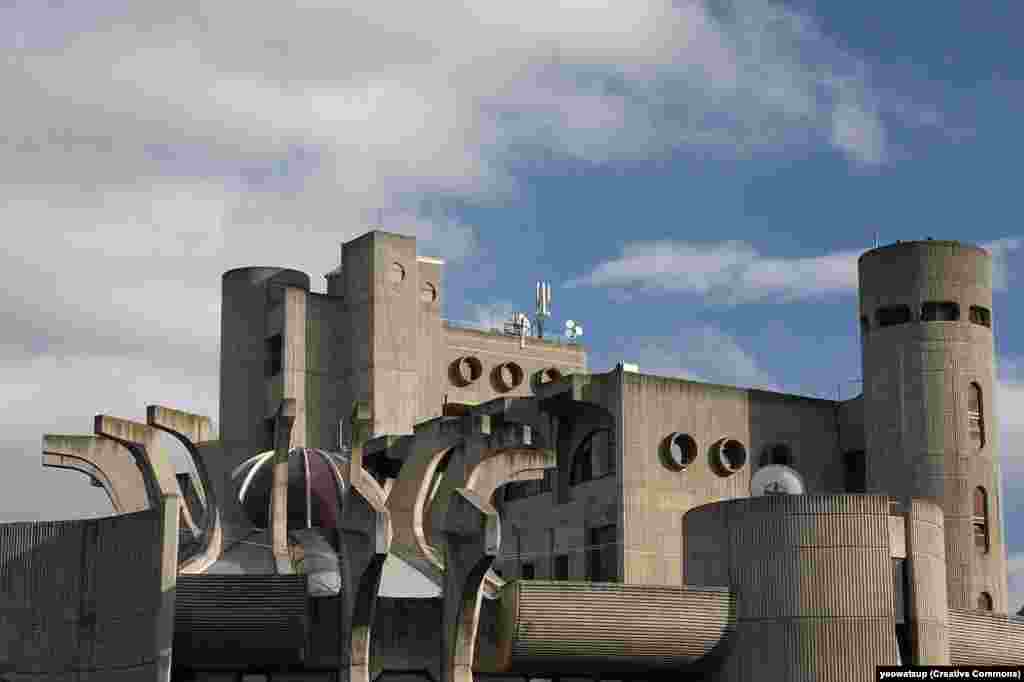 The Central Post Office in Skopje, Macedonia. The brutalist style was widely adopted by Yugoslav architects tasked with rebuilding the region after the destruction of World War II.