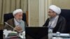 Members of the Guardian Council, Sadegh Larijani (R) and Mohammad Yazdi, in one of its session on Wednesday, August 29, 2019.