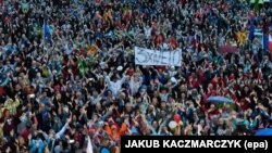 Акція протесту з вимогою до президента ветувати ухвалені Сеймом три законопроекти щодо судової реформи, Познань, Польща, 24 липня 2017 року