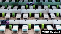 A view of beds in one of Iran's largest shopping malls, which has been turned into a center to receive patients suffering from the coronavirus, in Tehran