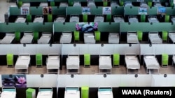 A view of beds at a shopping mall, one of Iran's largest, which has been turned into a center to receive patients suffering from the coronavirus disease (COVID-19), in Tehran, April 4, 2020