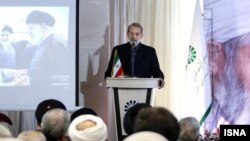 Iranian Parliament speaker Ali Larijani during a visit to Bojnourd in northern Khorasan Province on Wednesday June 12 (ISNA)