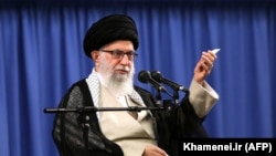 Iranian Supreme Leader Ayatollah Ali Khamenei addresses a ceremony with Iranian clerics in Tehran on July 16.