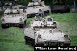 Swedish armored regiments take part in joint exercises with NATO troops in 2017.
