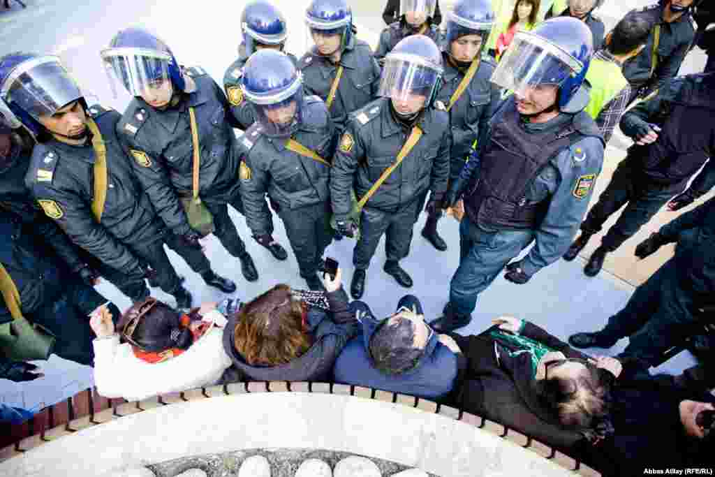 Police used rubber bullets, water hoses, and tear gas against demonstrators in the Azerbaijani capital, Baku, on March 10. RFE/RL's Azerbaijani Service reports that dozens of protesters were detained during the demonstration, which was held to protest the deaths and alleged abuse of conscripts in the military. (RFE/RL/Abbas Atilay)