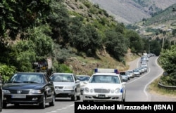 Traffic jam on one of the routes to Tehran on June 07, 2013.