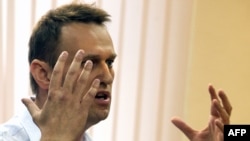 Aleksei Navalny speaks in court in Kirov on July 5.