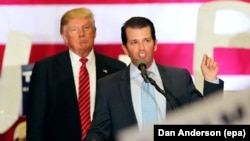 U.S. President Donald J. Trump with his son Donald Trump Jr. during last year's campaign
