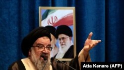IRAN -- Iranian senior cleric Ahmad Khatami delivers a sermon during a mourning prayer for slain Iranian Revolutionary Guards Major General Qasem Soleimani in Tehran, January 3, 2020
