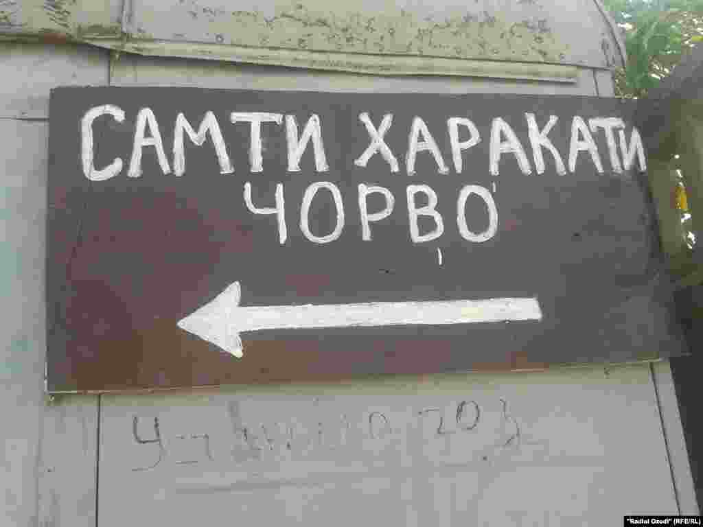 "Самти ҳаракати чорво" - ин навиштаҷот дар деҳаи Чоряккорони канори шаҳри Душанбе аст, ки самти ҳаракати чорворо ба саҳро мефаҳмонад.