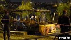 Armenia -- A commuter bus in Yerevan destroyed by an explosion, 25Apr2016