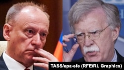 Russian Security Council Secretary Nikolai Patrushev (left) and U.S. National Security Adviser John Bolton (composite file photo)