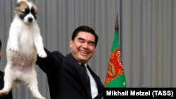 Президент Туркменистана Гурбангулы Бердымухамедов и щенок Алабая