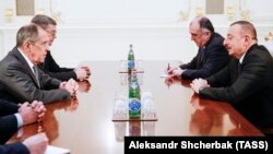 AZERBAIJAN -- Russian Foreign Minister Sergei Lavrov (L) meets with Azerbaijani President Ilham Aliyev (R) in Baku, November 20, 2017