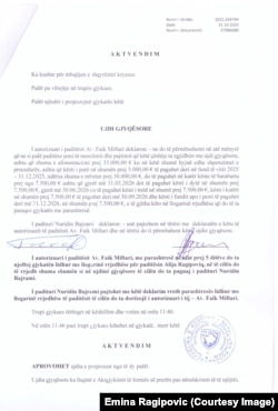 Tekst dogovora postignut pred sudom u Prizrenu o isplati alimentacije Aliju Ragipović.
