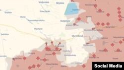 Визуализация на фронтовата линия в района на градовете Покровск и Мирноград, актуална към 7 ноември 2025 г.