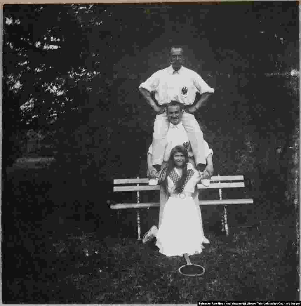 Anastasia, the youngest of the Grand Duchesses, photographed after a round of tennis with an officer and her father, Nicholas II. On the night of the murders, on July 17, 1918, Anastasia fainted in the initial hail of bullets. She awoke moments later and screamed before the Bolshevik troops piled onto her with bayonets.&nbsp;