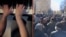 Iran/United States - a composite of musician Adib Qorbani and a protest in Iran. Qorbani and a partner wrote a protest anthem - screen grab