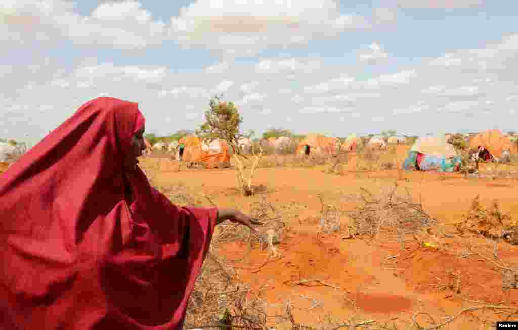 Halima Hassan Abdullahi unokái, Ebla és Abdia sírjára mutat. Az újszülöttek mindössze egy napig éltek, miután az éhségtől legyengült édesanyjuk a vártnál egy hónappal korábban adott nekik életet