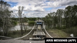 The destroyed bridge connecting the city of Lysychansk with the city of Syevyerodonetsk on May 22.