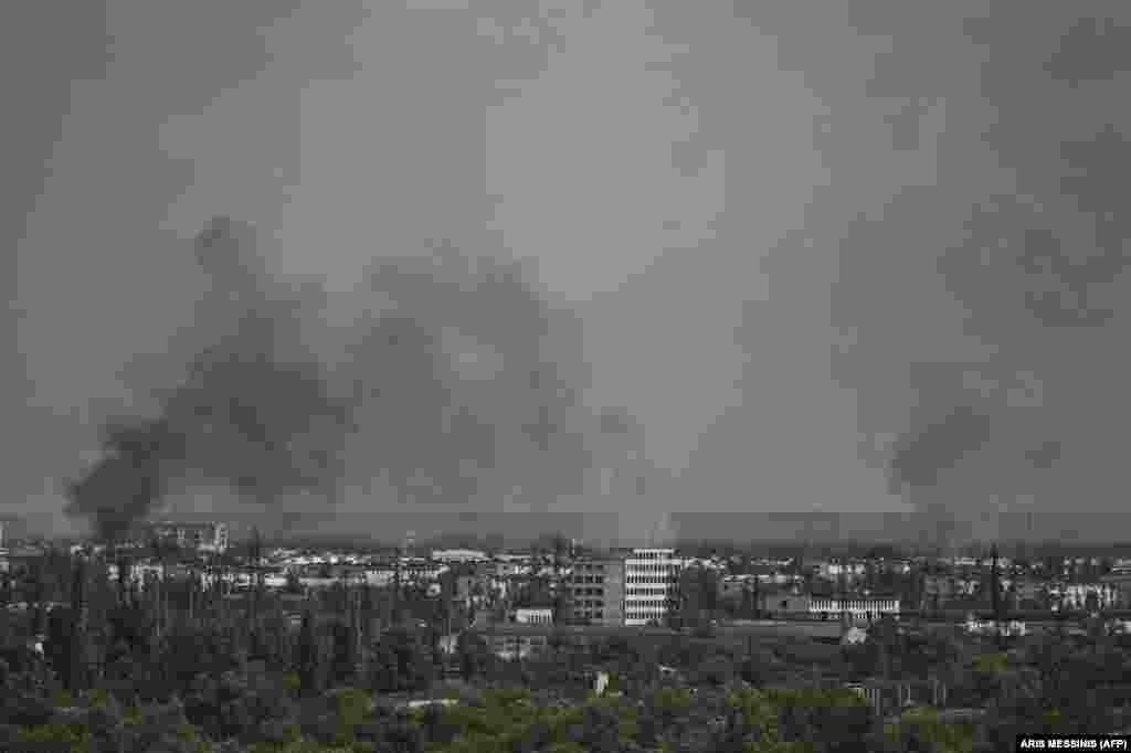Smoke rises from the city&nbsp;of Syevyerodonetsk as it is shelled by Russian forces.