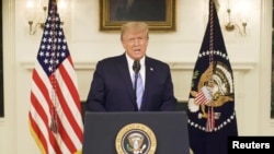 U.S President Donald Trump gives an address, a day after his supporters stormed the U.S. Capitol in Washington, U.S.